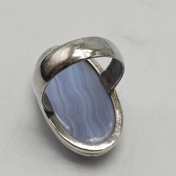 Vintage 925 Sterling Silver Blue Lace Agate Gemstone Ring Size 8.5 - Picture 4 of 7